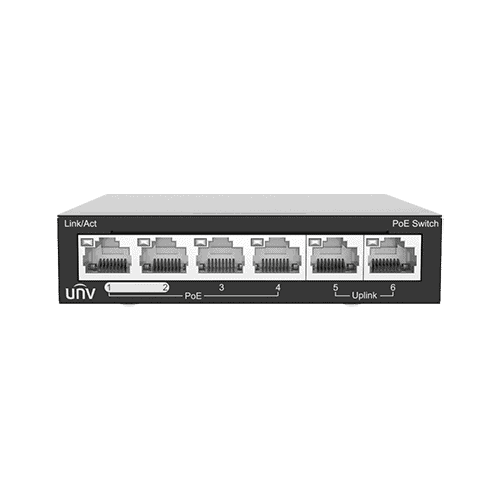 Switch 4 porturi PoE, 2 porturi uplink RJ45 - UNV NSW2020-6T-POE-IN