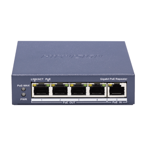 Switch-repeater Gigabit 4 x RJ45 PoE Out af/at, 1 x RJ45 PoE In af/at/bt, Management - HIKVISION DS-3E0505P-E-R