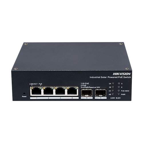 Switch industrial 4 x 1G PoE, 2 x SFP 1G, RS485, Alimentare prin panou solar, Management - HIKVISION DS-3T1506HP-EI-UPS