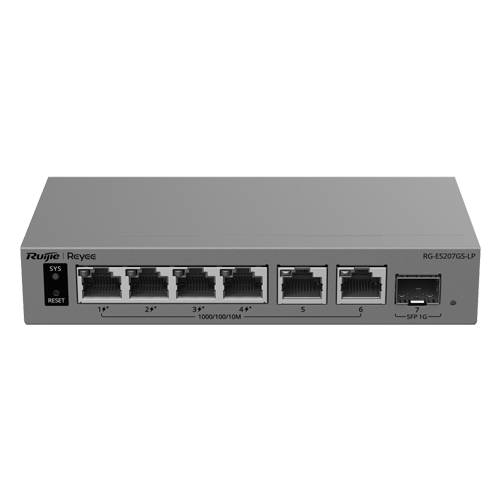 Switch L2, 6 x RJ45 1G (4 x PoE+), 1 x SFP 1G, Putere PoE 40W, Cloud Management - Ruijie Reyee RG-ES207GS-LP