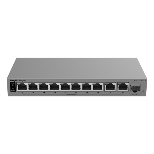 Switch L2, 10 x RJ45 1G (8 x PoE+), 1 x SFP 1G, Putere PoE 70W, Cloud Management - Ruijie Reyee RG-ES211GS-LP
